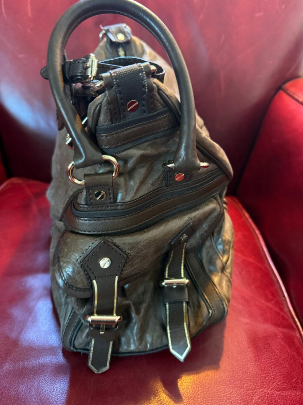 L.A.M.B. by Gwen Stefani Brown Genuine Leather Slouch Hobo Shoulder Handbag | Y2 - Picture 7 of 13